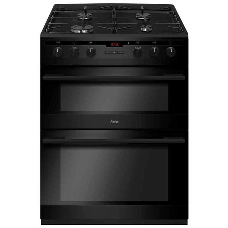 Amica 60cm Dual Fuel Double Oven Gas Hob Cooker BLACK 56452